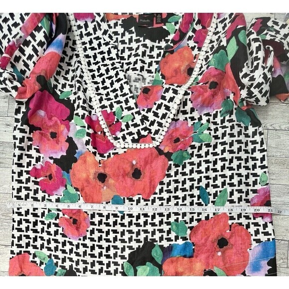 Rafaella Linen Embroidered Floral Asymmetrical Artsy Lagenlook Blouse Small - Picture 9 of 14